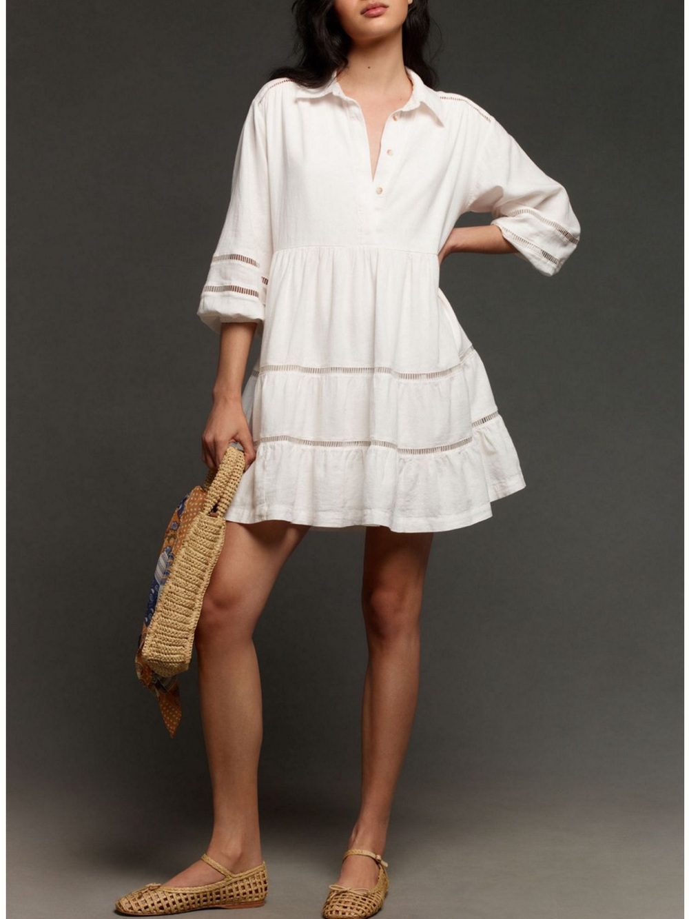 Maeve Bettina Linen Tiered Mini Shirt Dress